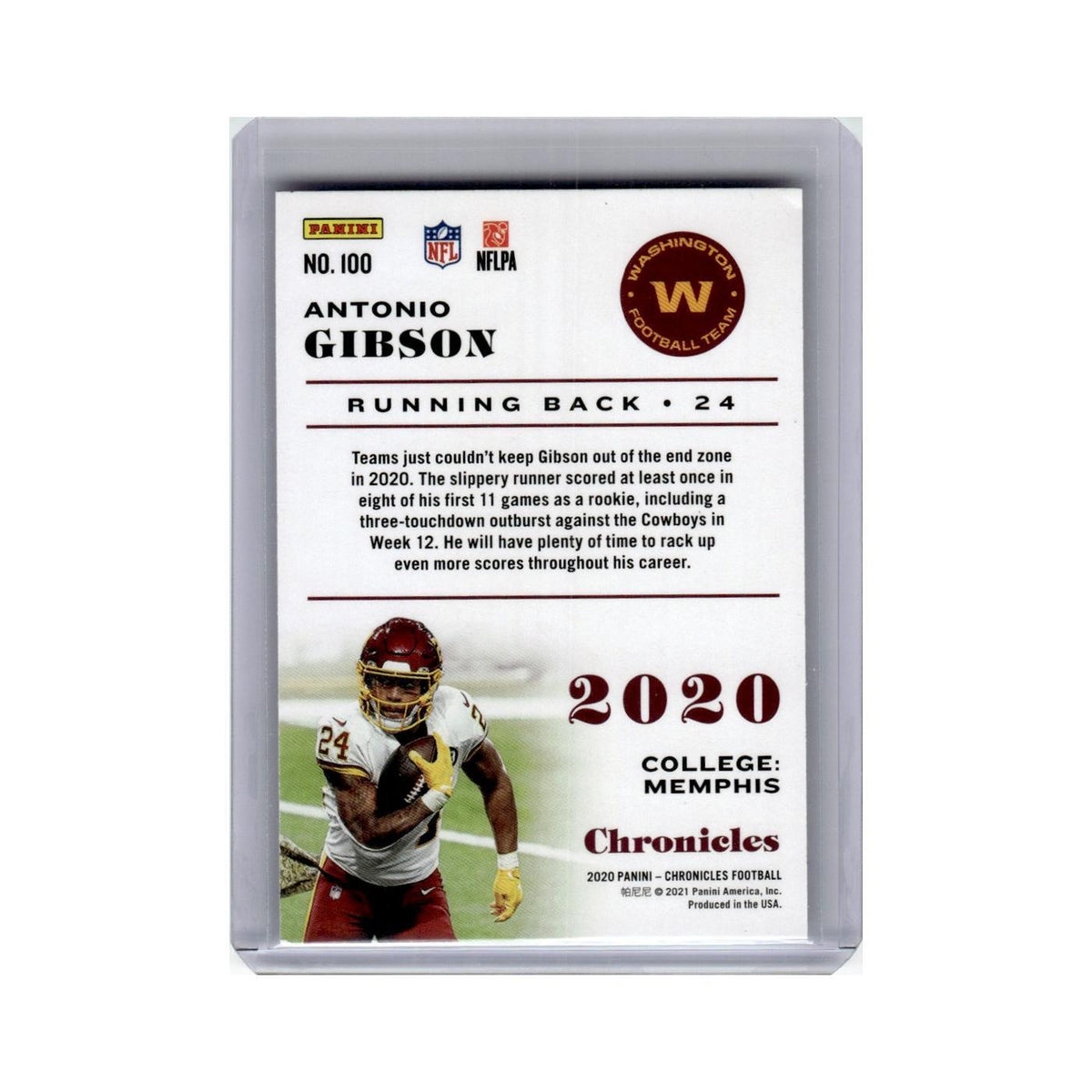 Antonio Gibson Rookie 2020 Panini Chronicles #100 Washington Football Card NM
