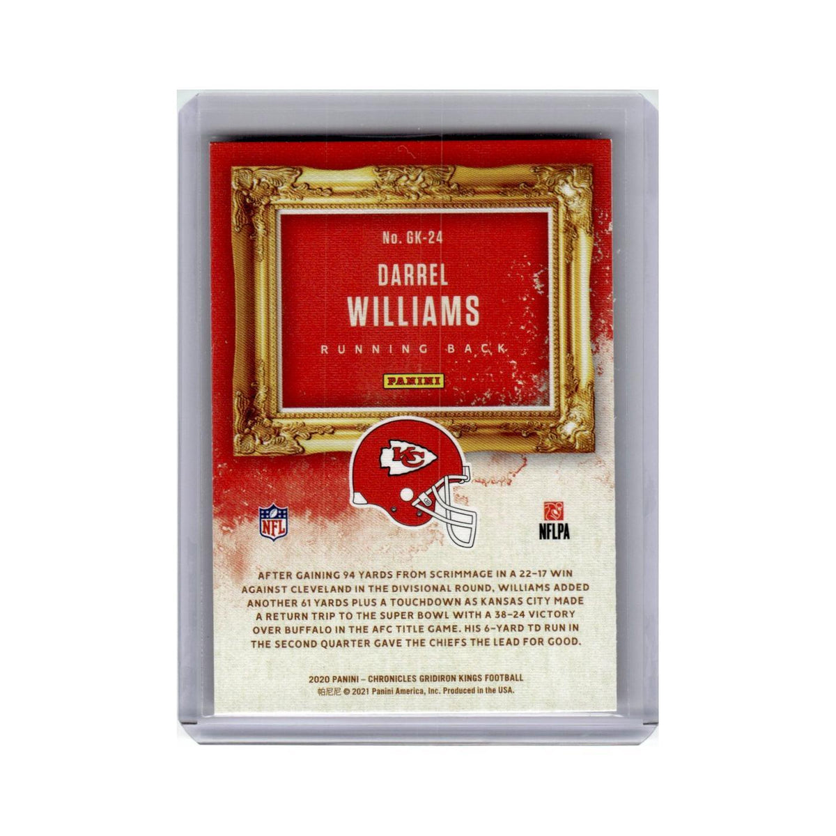 Darrel Williams Rookie 2020 Panini Chronicles Gridiron Kings #GK-24 Chiefs NM