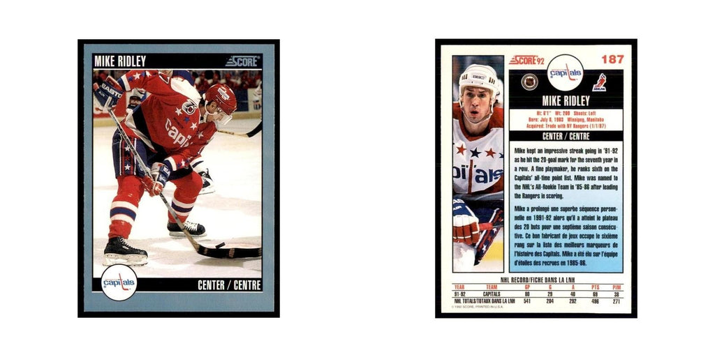 1992 Score Canadian Mike Ridley Washington Capitals #187