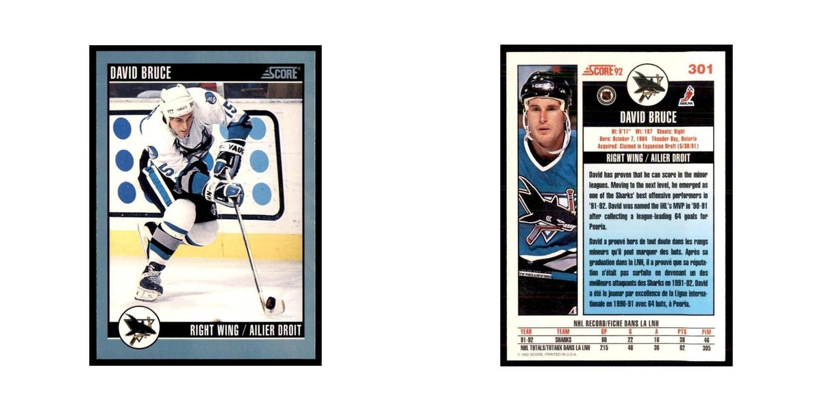 1992 Score Canadian David Bruce San Jose Sharks #301