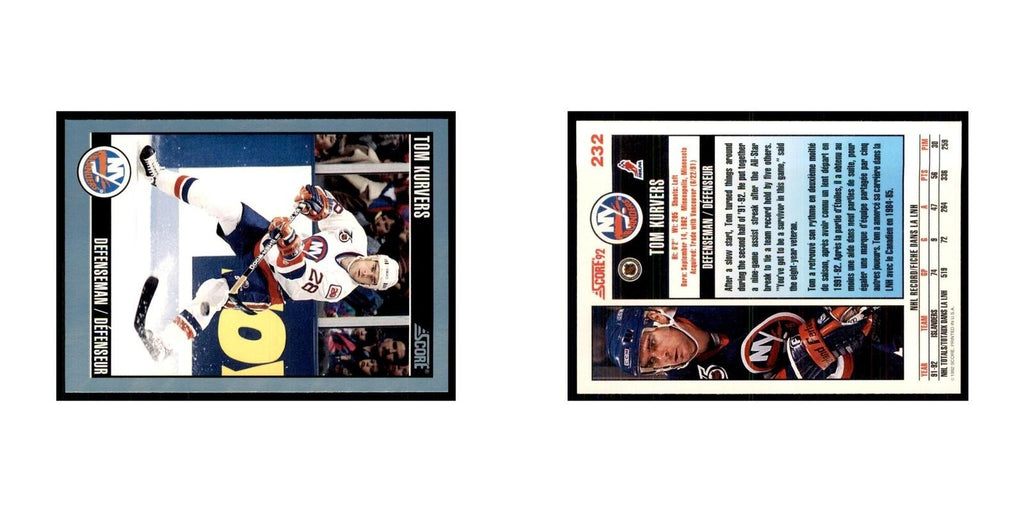 1992 Score Canadian Tom Kurvers New York Islanders #232