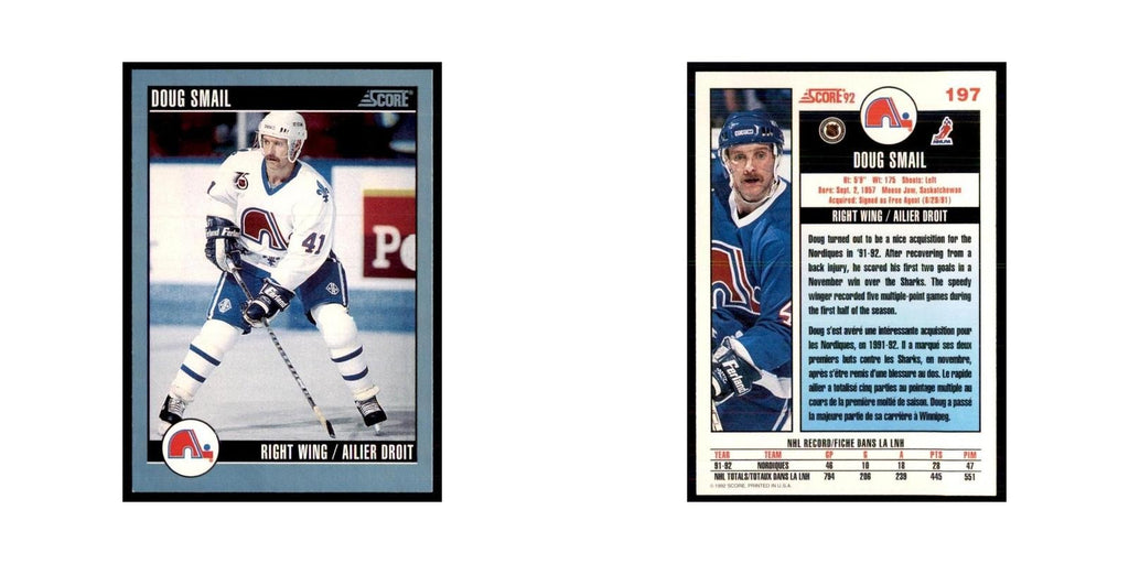 1992 Score Canadian Doug Smail Quebec Nordiques #197