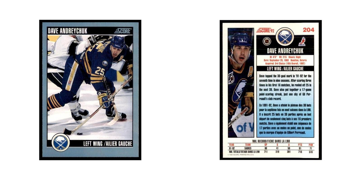 1992 Score Canadian Dave Andreychuk Buffalo Sabres #204