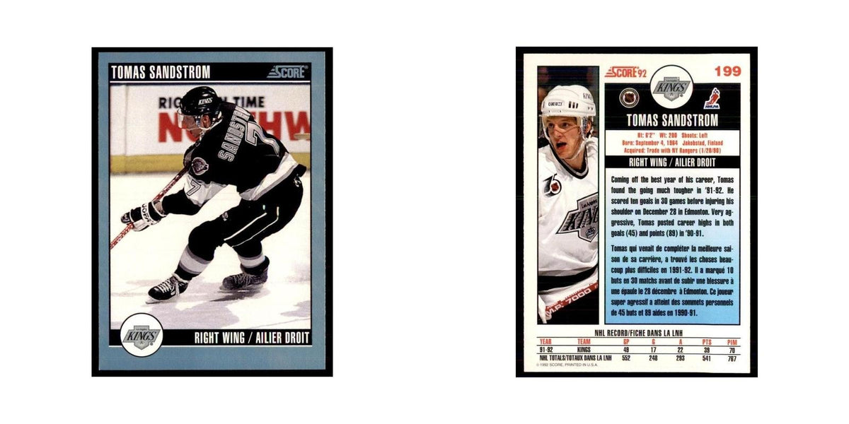 1992 Score Canadian Tomas Sandstrom Los Angeles Kings #199