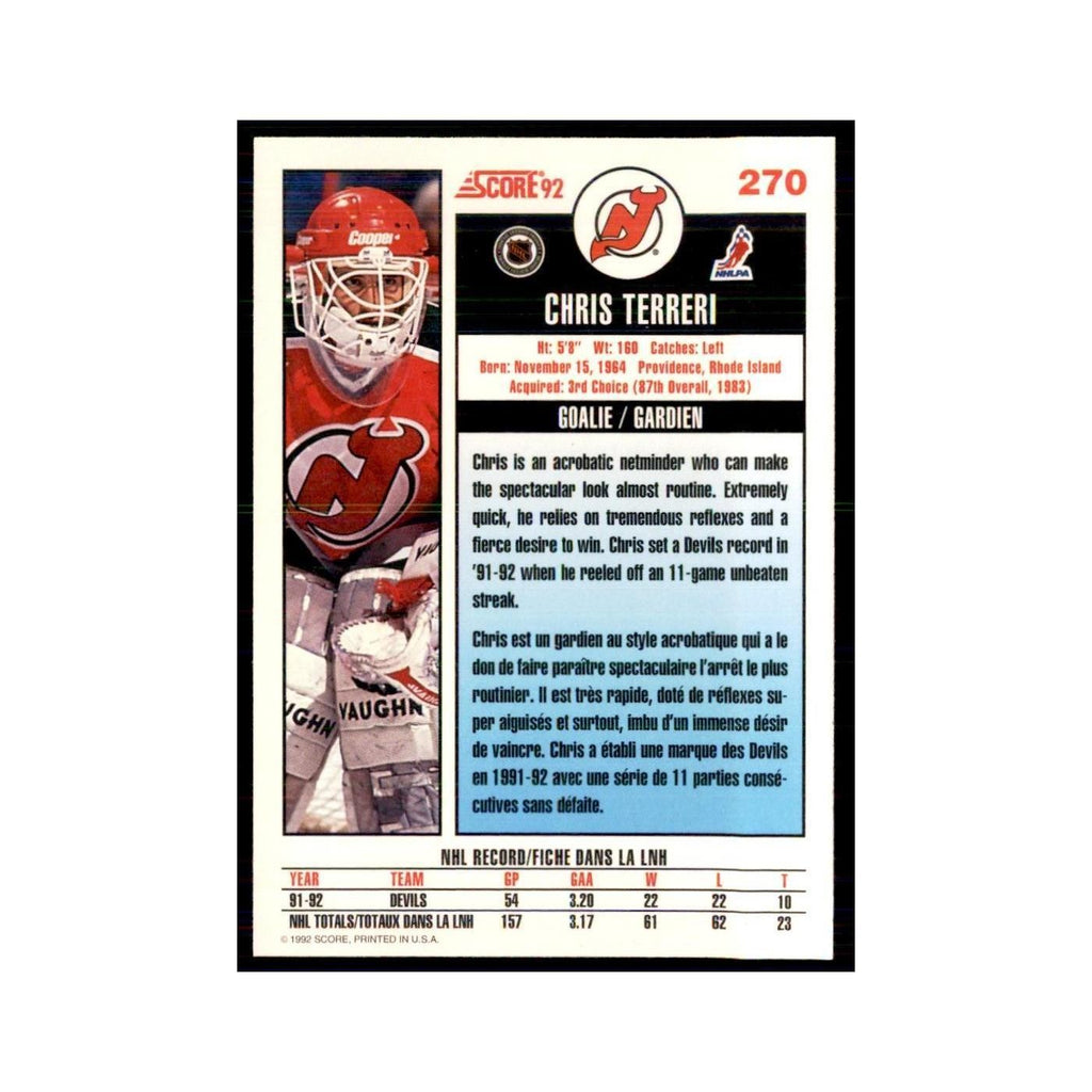 1992 Score Canadian Chris Terreri New Jersey Devils #270