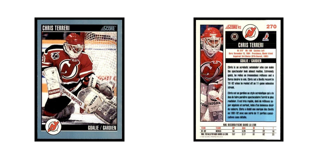 1992 Score Canadian Chris Terreri New Jersey Devils #270