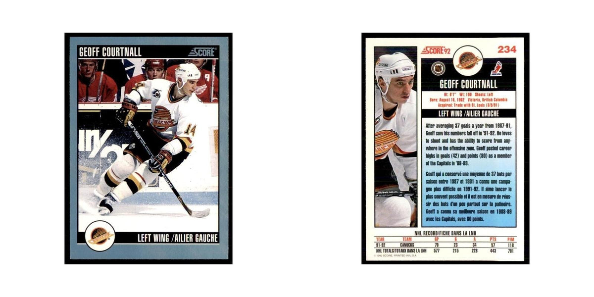 1992 Score Canadian Geoff Courtnall Vancouver Canucks #234