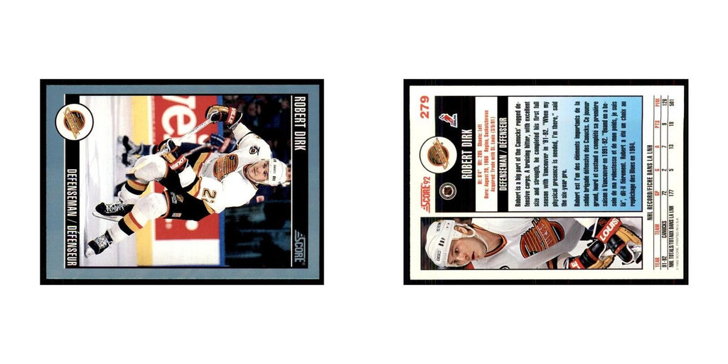 1992 Score Canadian Robert Dirk Vancouver Canucks #279