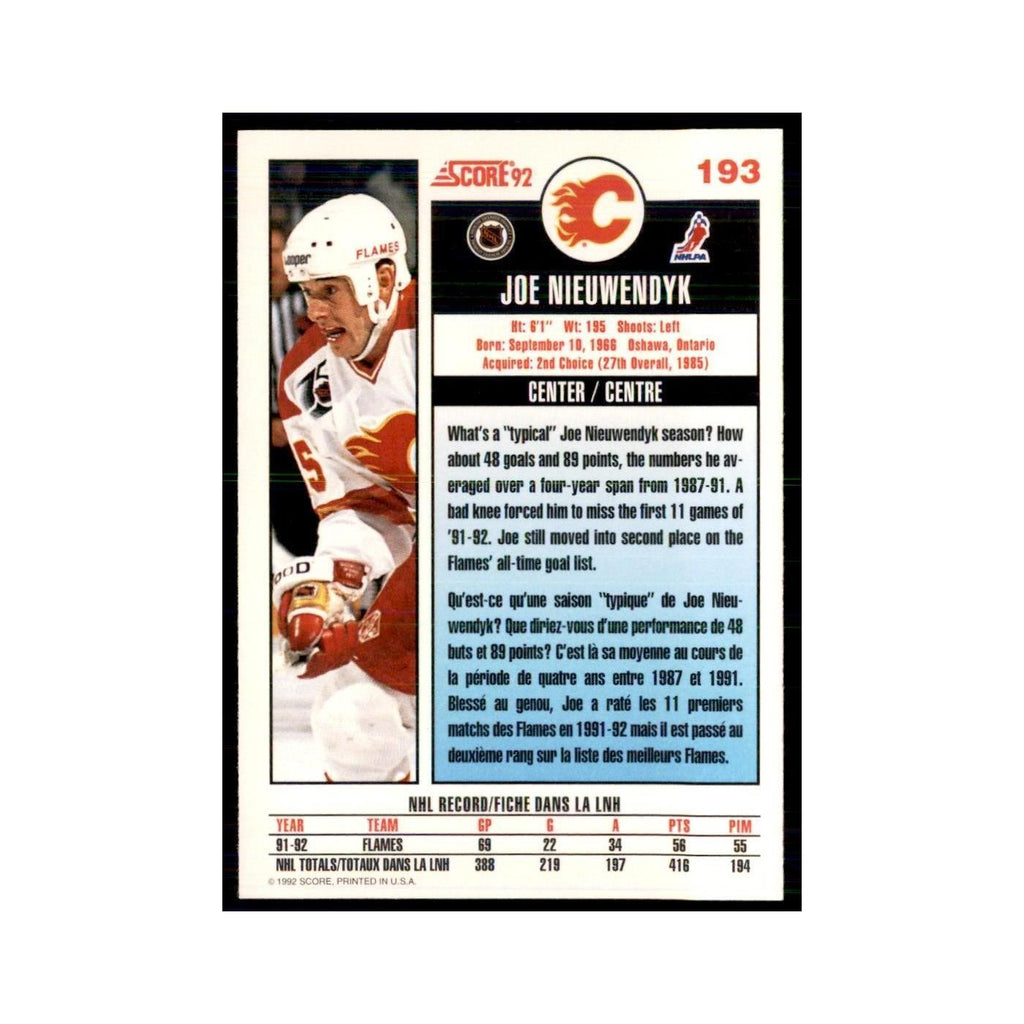 1992 Score Canadian Joe Nieuwendyk Calgary Flames #193