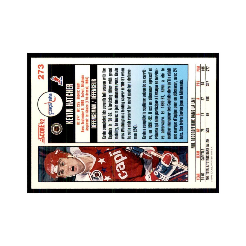 1992 Score Canadian Kevin Hatcher Washington Capitals #273