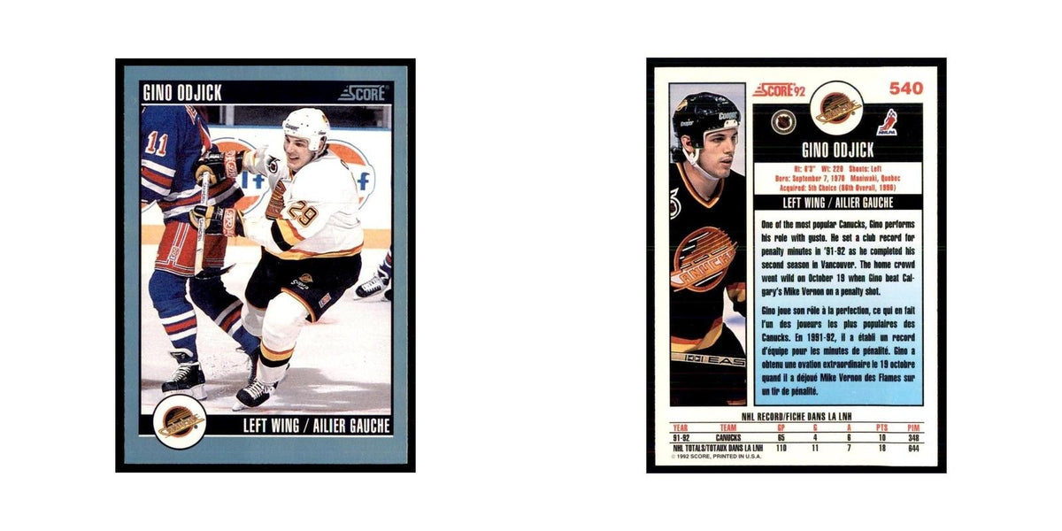 1992 Score Canadian Gino Odjick Vancouver Canucks #540