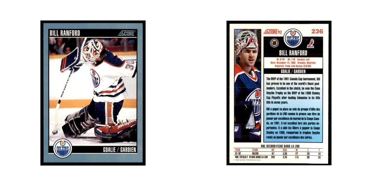 1992 Score Canadian Bill Ranford Edmonton Oilers #236