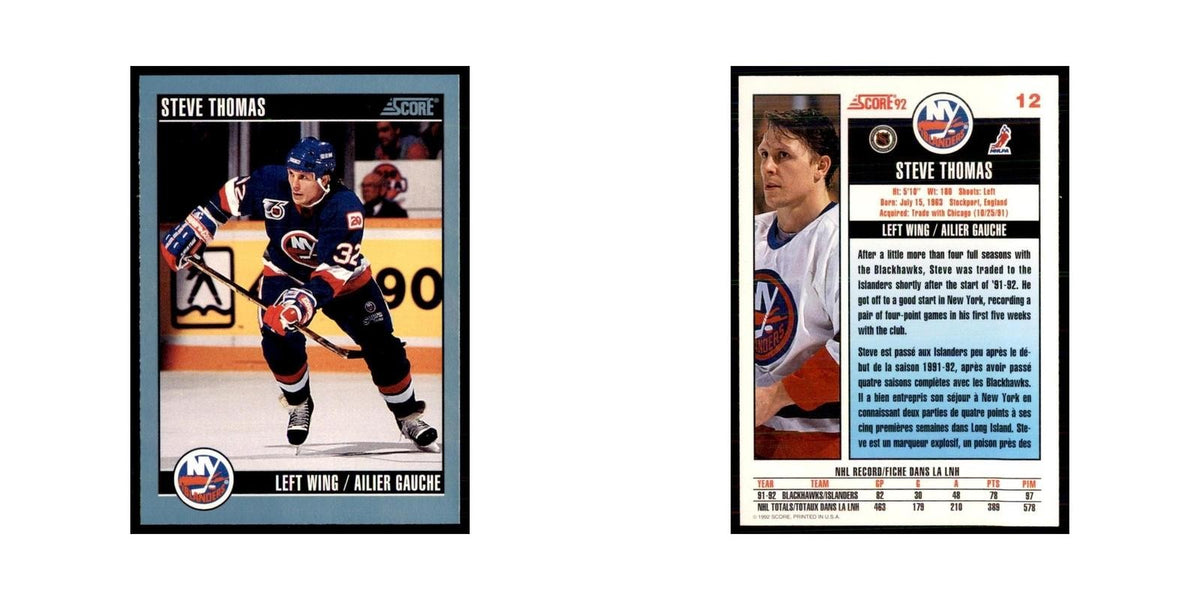 1992 Score Canadian Steve Thomas New York Islanders #12