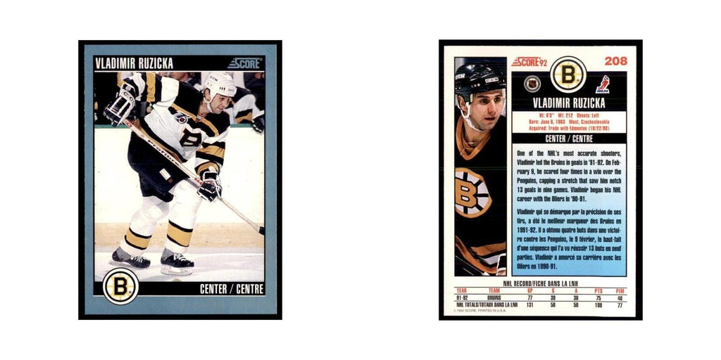 1992 Score Canadian Vladimir Ruzicka Boston Bruins #208