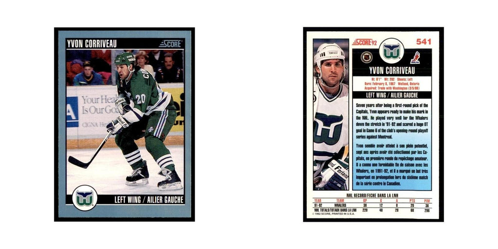 1992 Score Canadian Yvon Corriveau Hartford Whalers #541