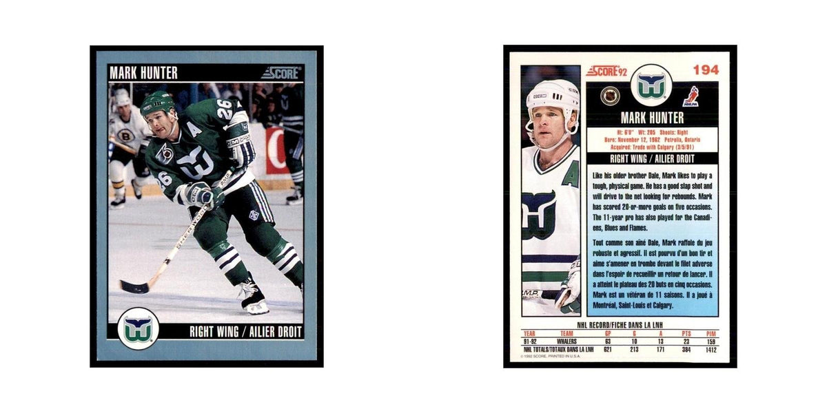 1992 Score Canadian Mark Hunter Hartford Whalers #194