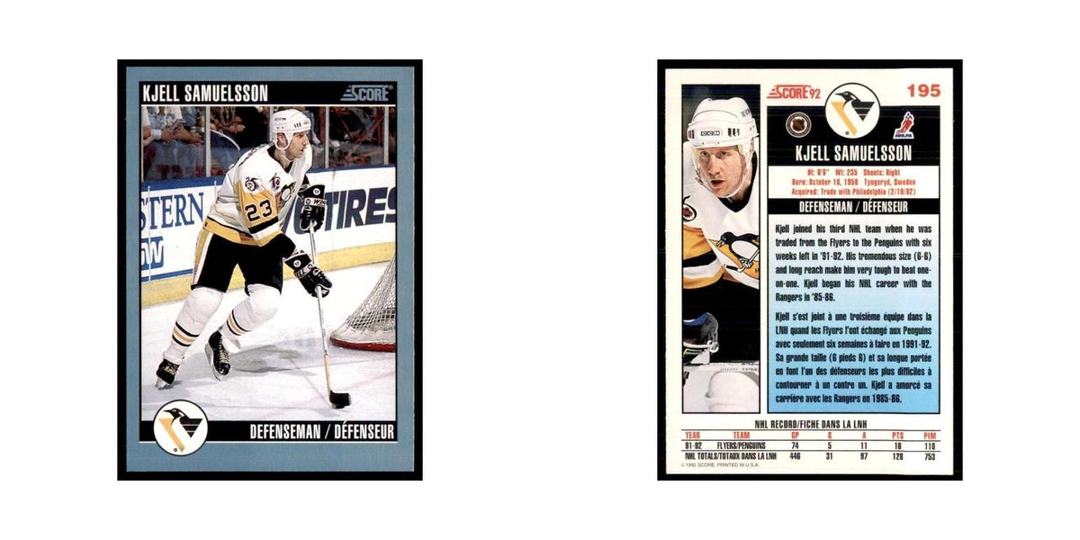 1992 Score Canadian Kjell Samuelsson Pittsburgh Penguins #195