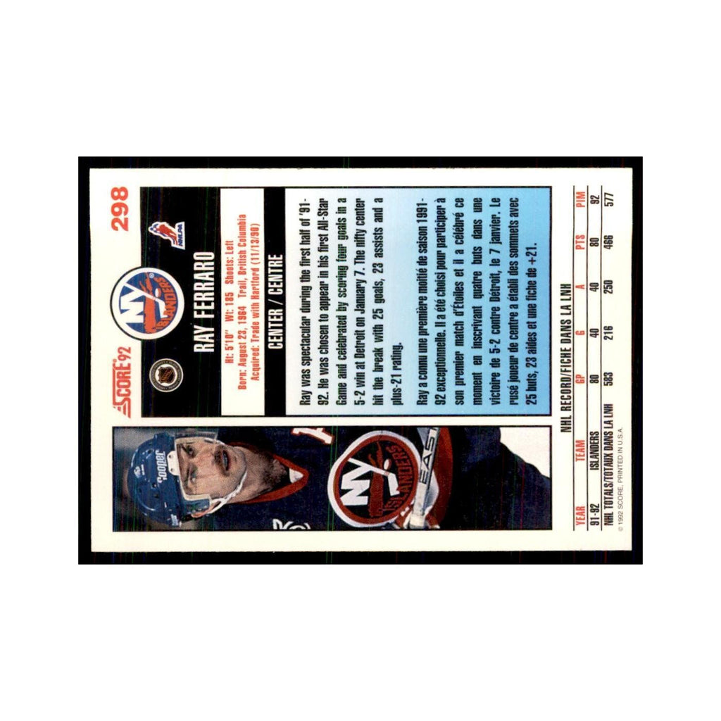 1992 Score Canadian Ray Ferraro New York Islanders #298