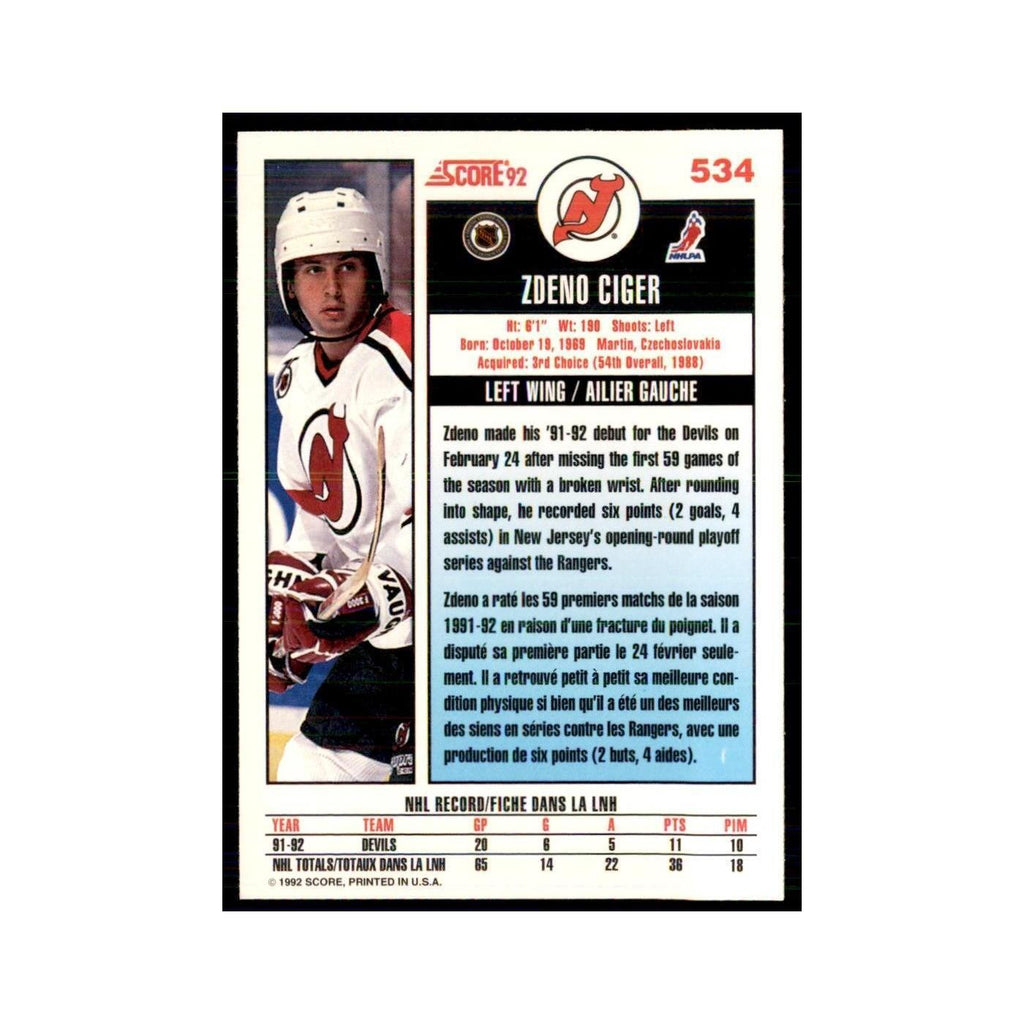 1992 Score Canadian Zdeno Ciger New Jersey Devils #534