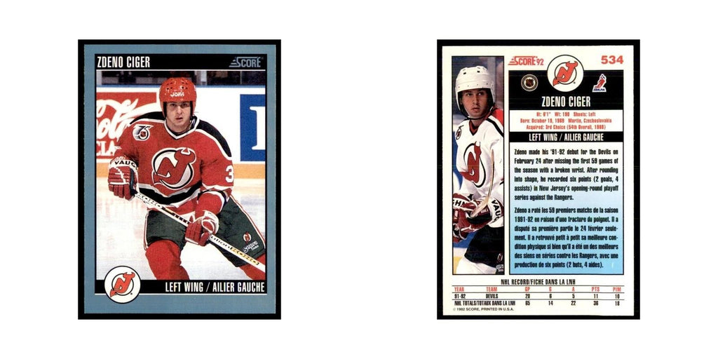 1992 Score Canadian Zdeno Ciger New Jersey Devils #534