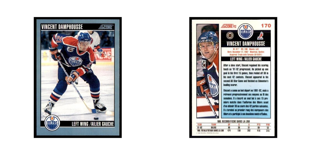 1992 Score Canadian Vincent Damphousse Edmonton Oilers #170