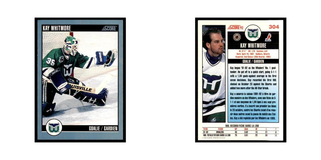 1992 Score Canadian Kay Whitmore Hartford Whalers #304
