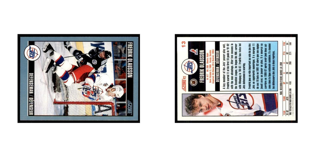 1992 Score Canadian Fredrik Olausson Winnipeg Jets #13