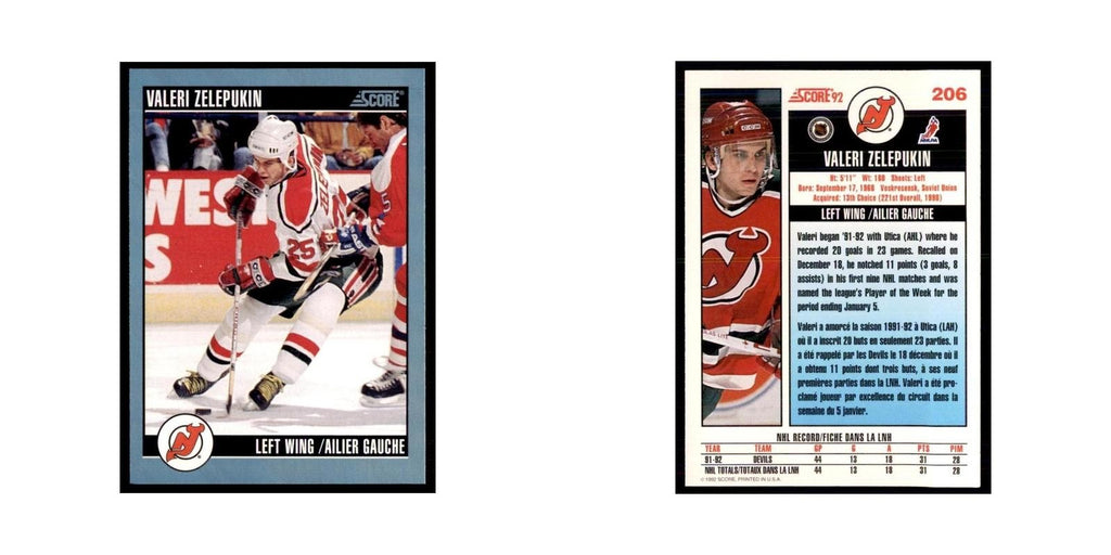 1992 Score Canadian Valeri Zelepukin New Jersey Devils #206