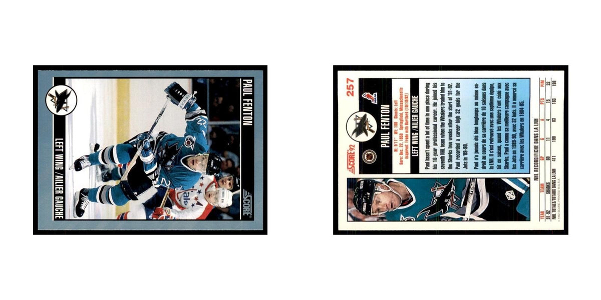 1992 Score Canadian Paul Fenton San Jose Sharks #257