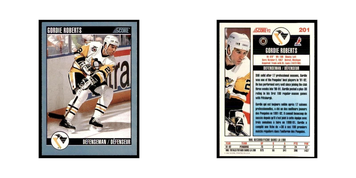 1992 Score Canadian Gordie Roberts Pittsburgh Penguins #201