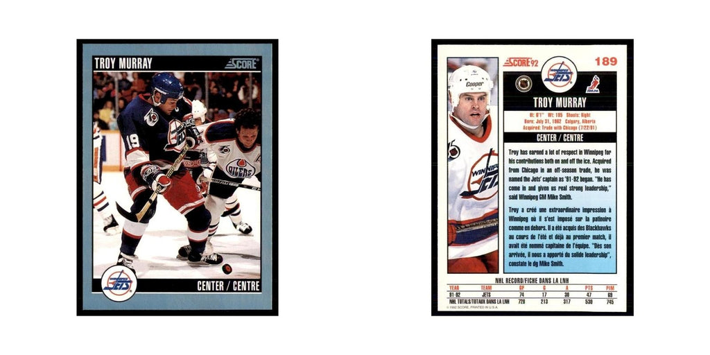 1992 Score Canadian Troy Murray Winnipeg Jets #189