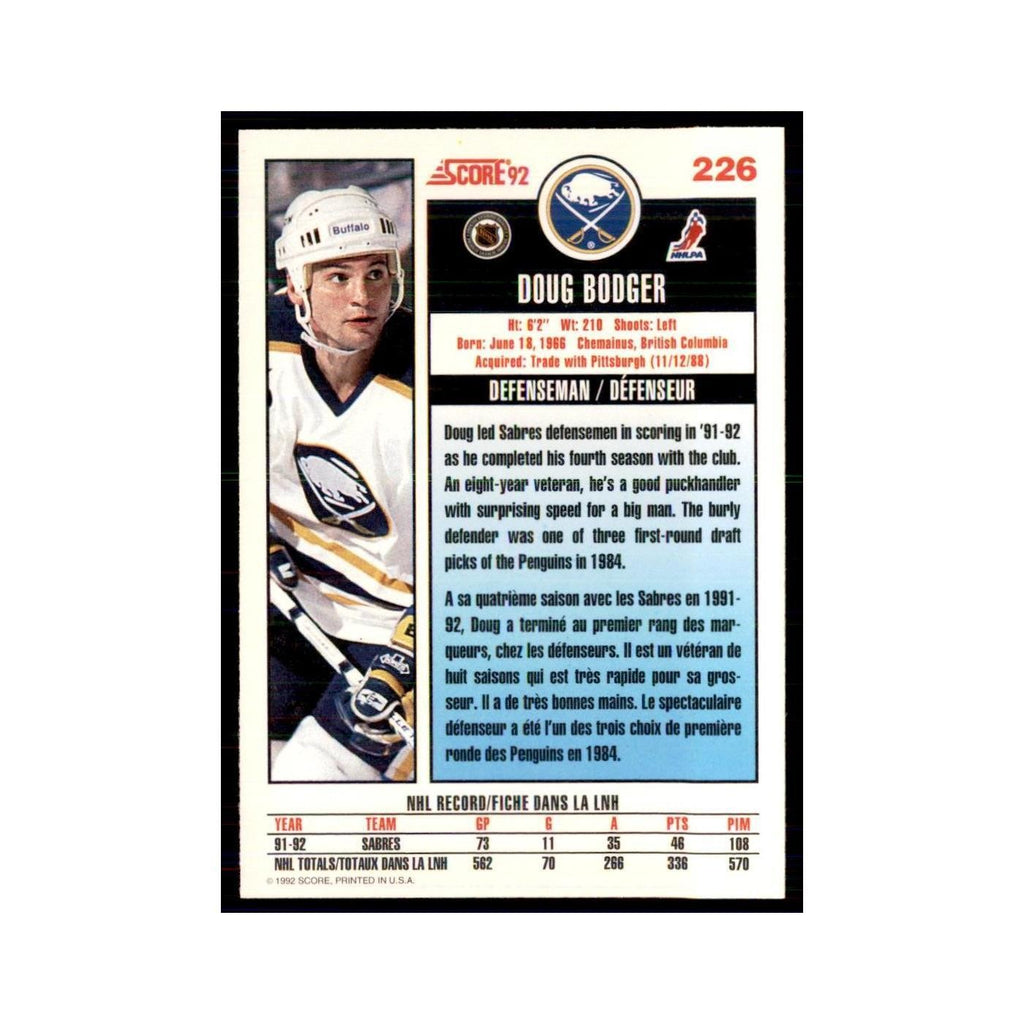 1992 Score Canadian Doug Bodger Buffalo Sabres #226