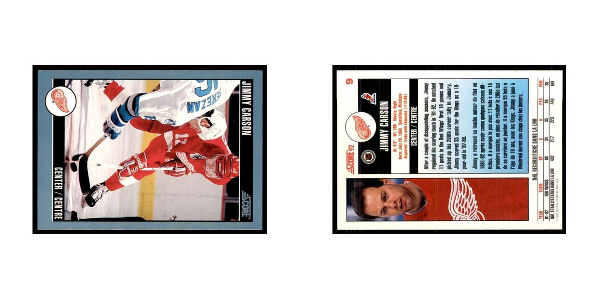 1992 Score Canadian Jimmy Carson Detroit Red Wings #9