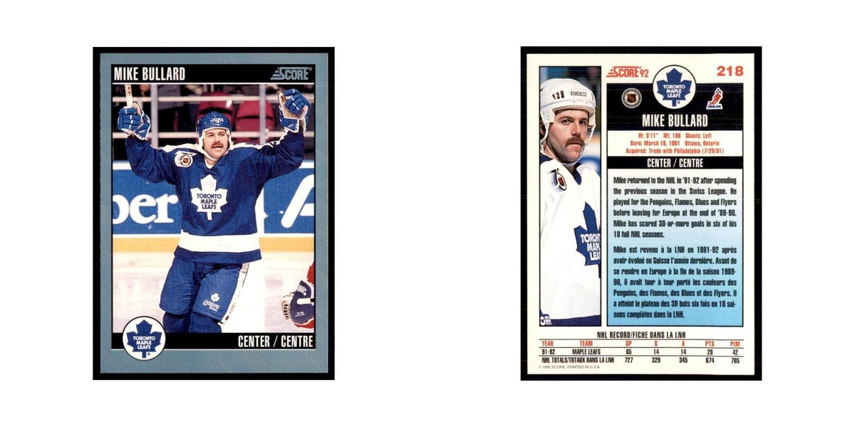 1992 Score Canadian Mike Bullard Toronto Maple Leafs #218