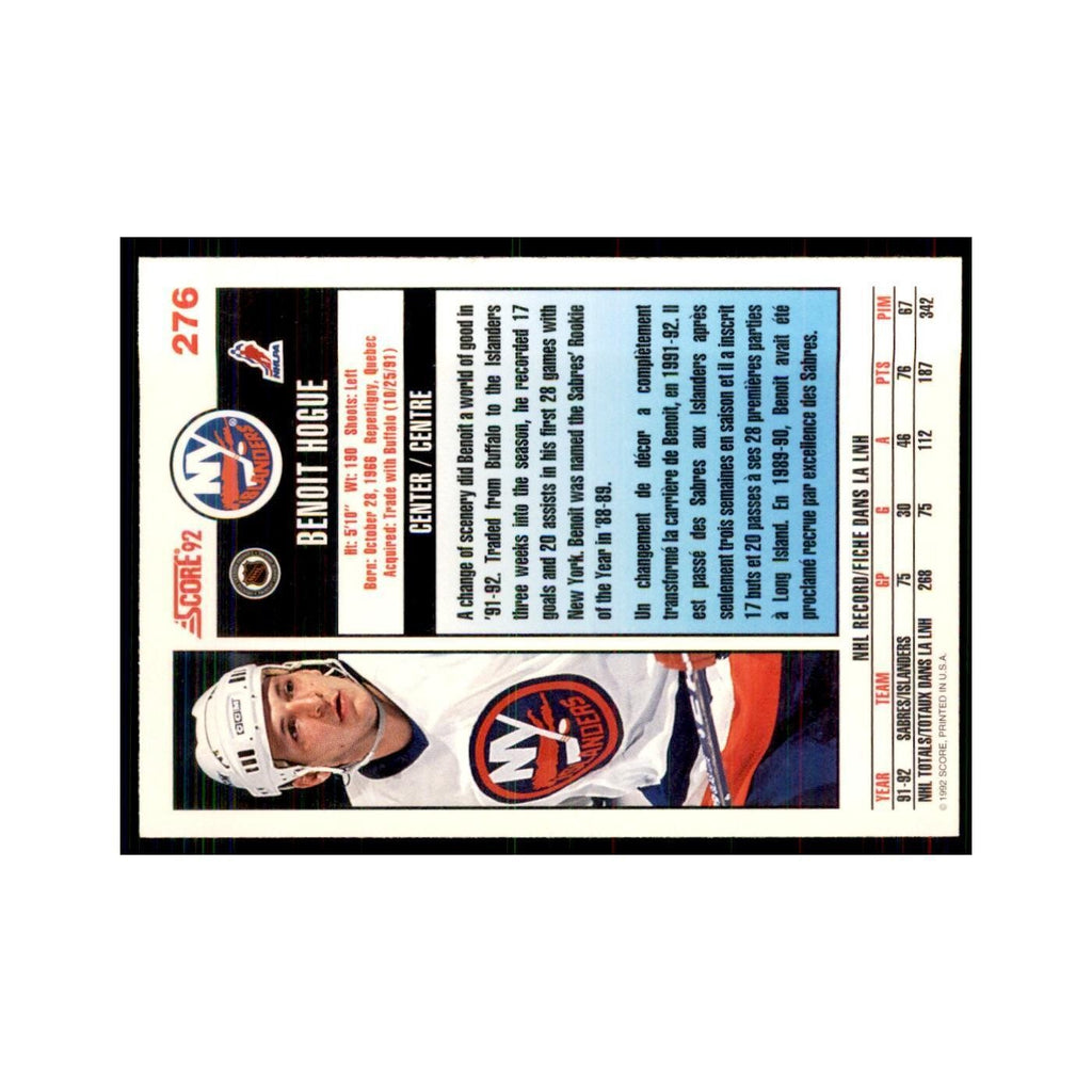 1992 Score Canadian Benoit Hogue New York Islanders #276