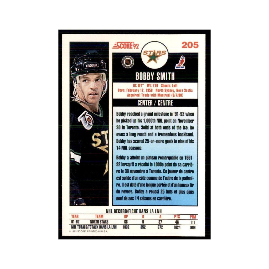 1992 Score Canadian Bobby Smith Minnesota North Stars #205