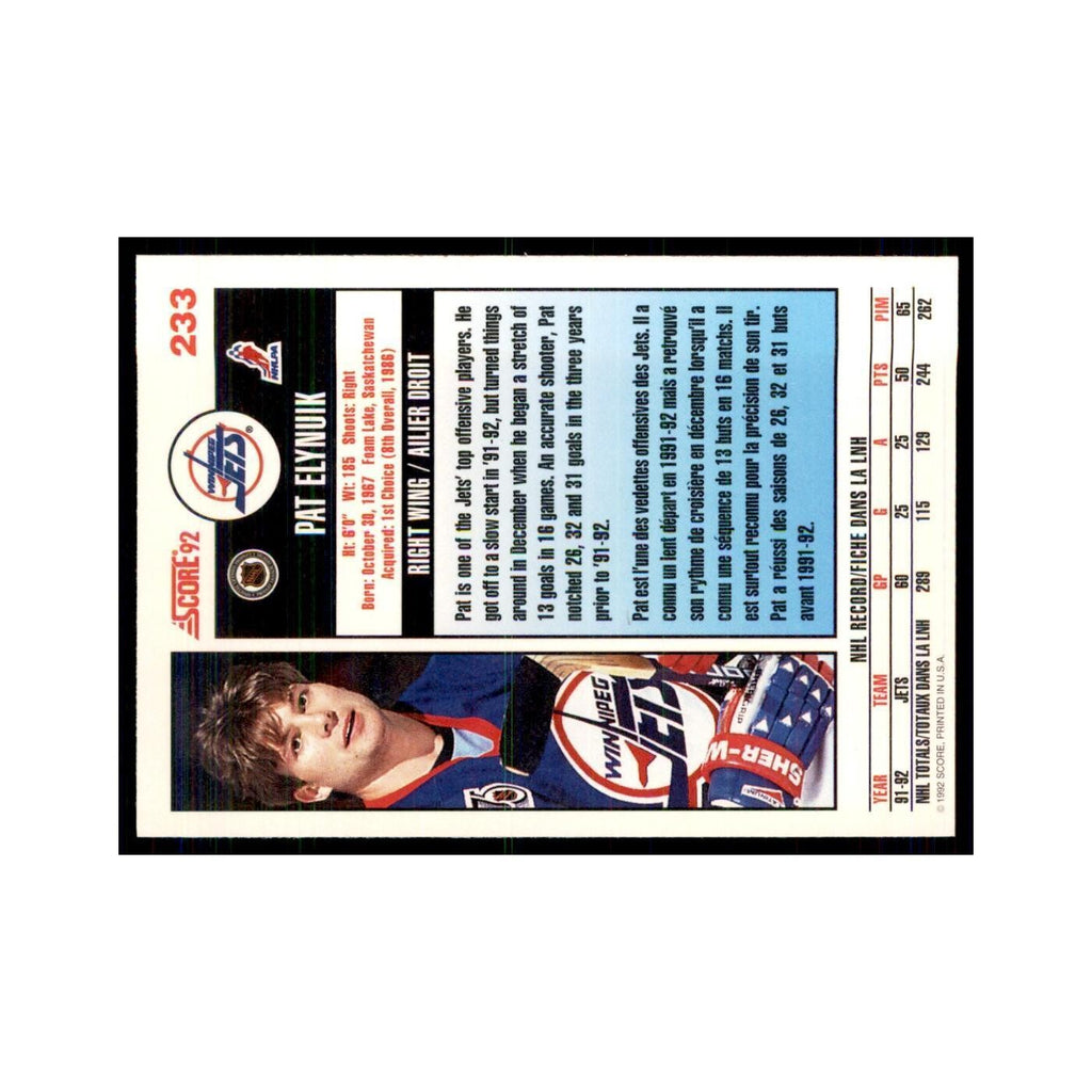 1992 Score Canadian Pat Elynuik Winnipeg Jets #233