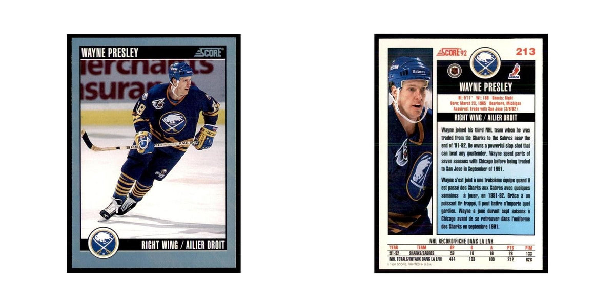 1992 Score Canadian Wayne Presley Buffalo Sabres #213