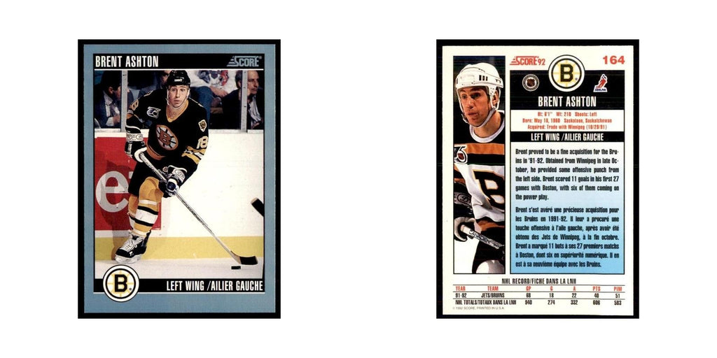 1992 Score Canadian Brent Ashton Boston Bruins #164