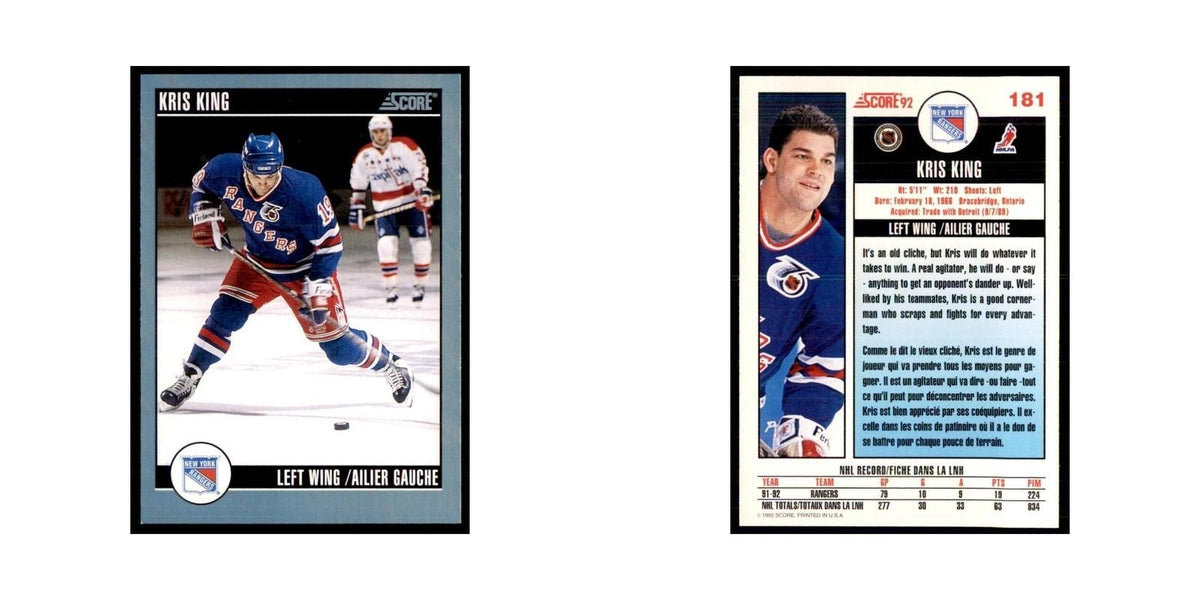1992 Score Canadian Kris King New York Rangers #181