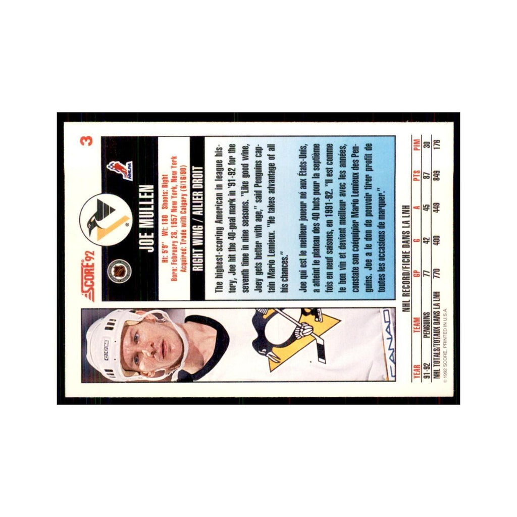 1992 Score Canadian Joe Mullen Pittsburgh Penguins #3