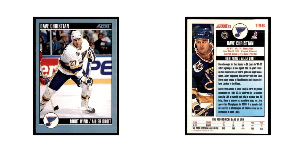 1992 Score Canadian Dave Christian St. Louis Blues #198