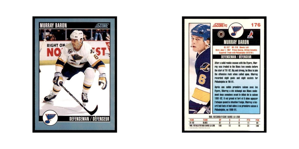 1992 Score Canadian Murray Baron St. Louis Blues #176