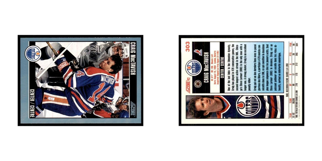 1992 Score Canadian Craig MacTavish Edmonton Oilers #303
