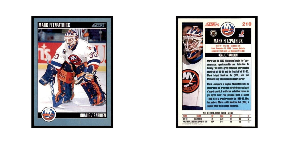 1992 Score Canadian Mark Fitzpatrick New York Islanders #210