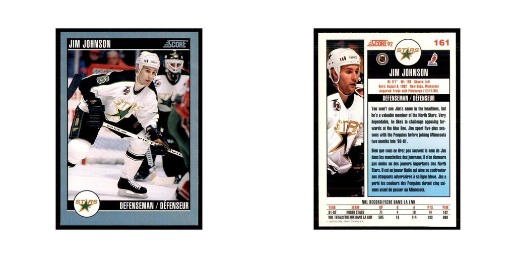 1992 Score Canadian Jim Johnson Minnesota North Stars #161