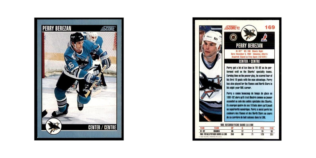1992 Score Canadian Perry Berezan San Jose Sharks #169