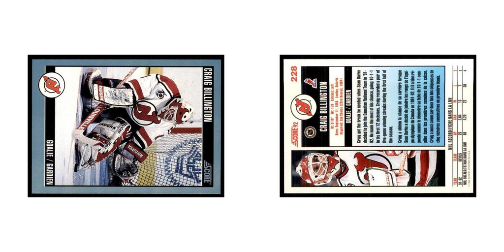 1992 Score Canadian Craig Billington New Jersey Devils #228