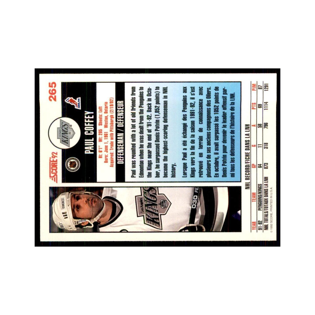1992 Score Canadian Paul Coffey Los Angeles Kings #265