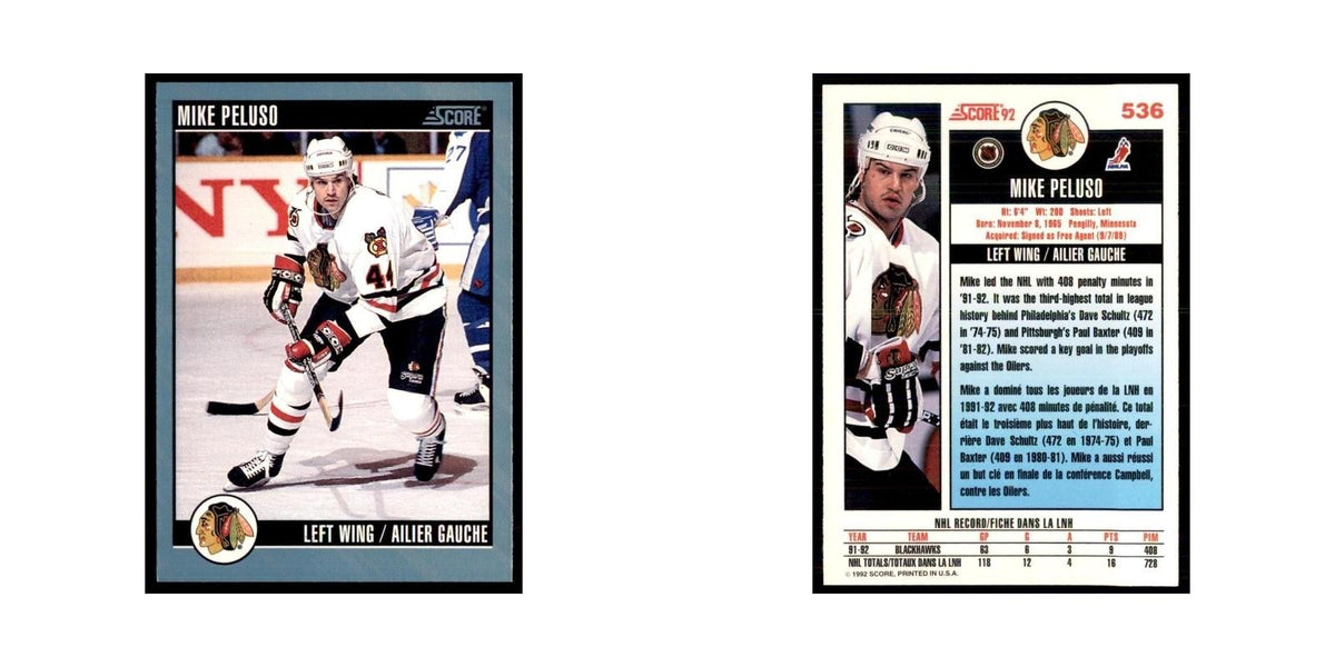 1992 Score Canadian Mike Peluso Chicago Blackhawks #536
